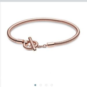 Pandora Moments T-Bar Snake Chain Bracelet, Rose Gold-Plated 7.5 inches